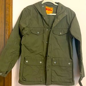 Fjallraven rain jacket size XS olive color